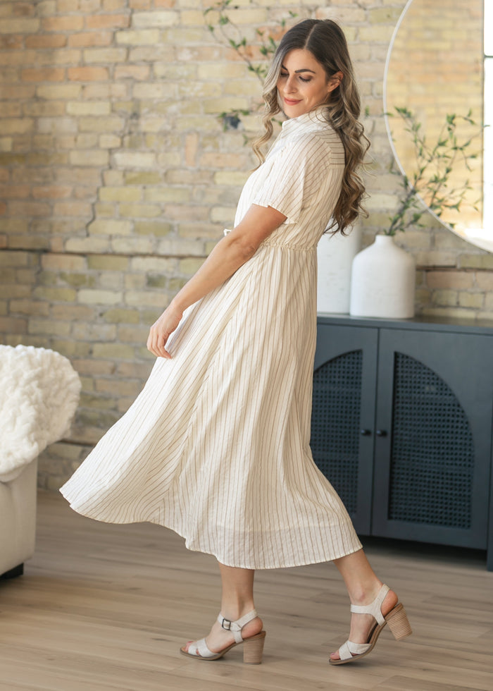 Ivory Striped Shirt Maxi Dress FF Dresses