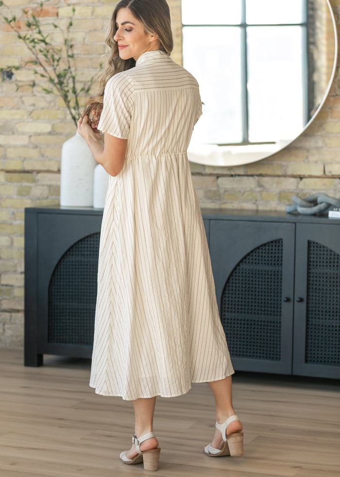Ivory Striped Shirt Maxi Dress FF Dresses