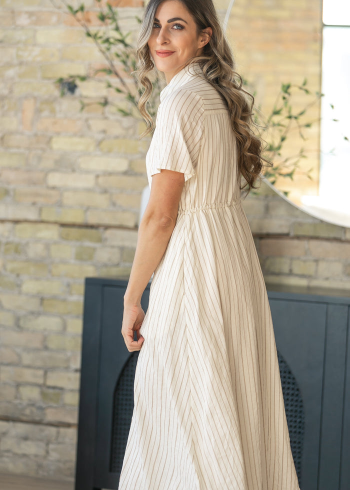 Ivory Striped Shirt Maxi Dress FF Dresses
