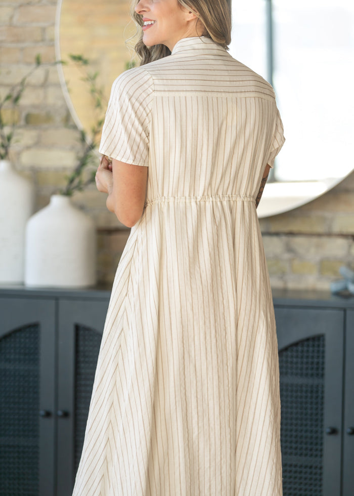 Ivory Striped Shirt Maxi Dress FF Dresses