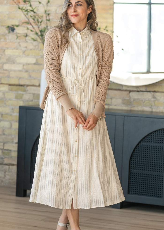 Ivory Striped Shirt Maxi Dress FF Dresses