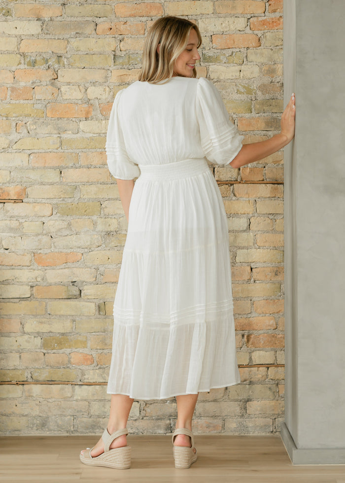 Ivory V-neck Tiered Maxi Dress FF Dresses