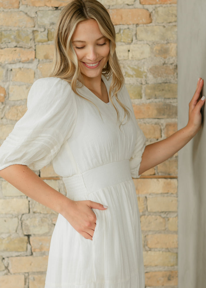 Ivory V-neck Tiered Maxi Dress FF Dresses
