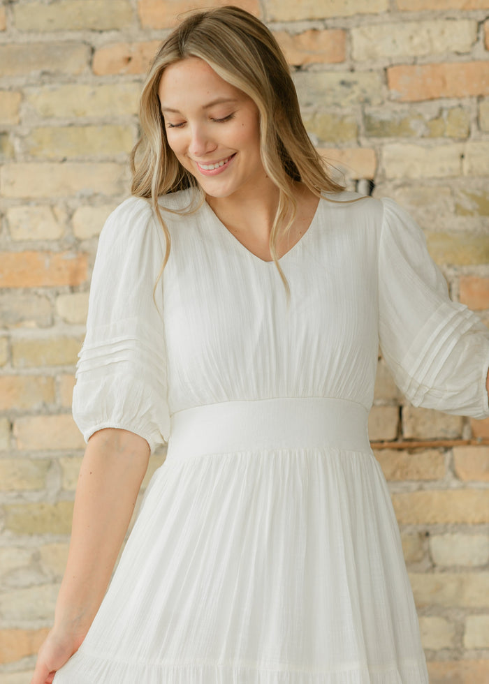 Ivory V-neck Tiered Maxi Dress FF Dresses