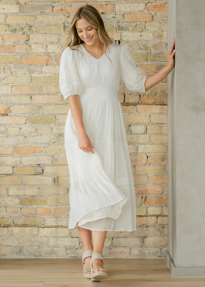 Ivory V-neck Tiered Maxi Dress FF Dresses