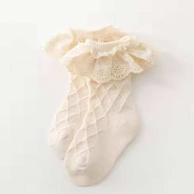 Ivory with Ivory Eyelet Baby Girl Socks