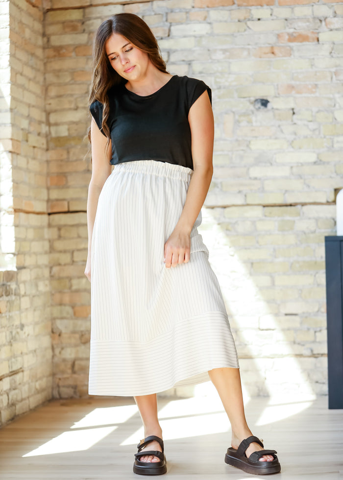 Ivy Striped Stretch Waist Midi Skirt FF Skirts