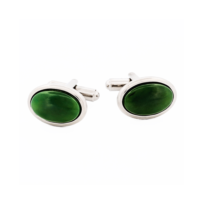 Jade Rhodium Plated Cufflinks