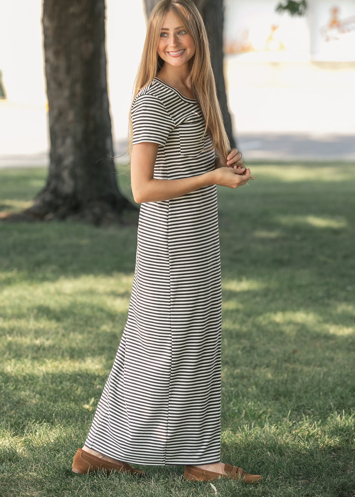 Jane Chocolate Striped T-Shirt Maxi Dress IC Dresses