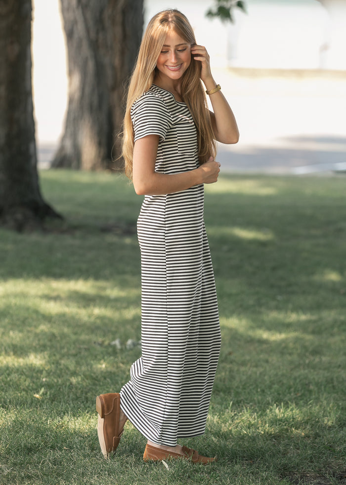 Jane Chocolate Striped T-Shirt Maxi Dress IC Dresses