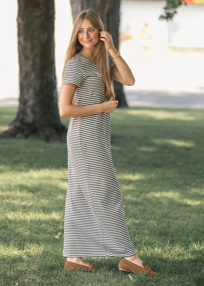 Jane Chocolate Striped T-Shirt Maxi Dress IC Dresses