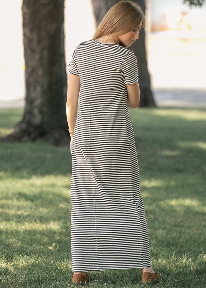 Jane Chocolate Striped T-Shirt Maxi Dress IC Dresses