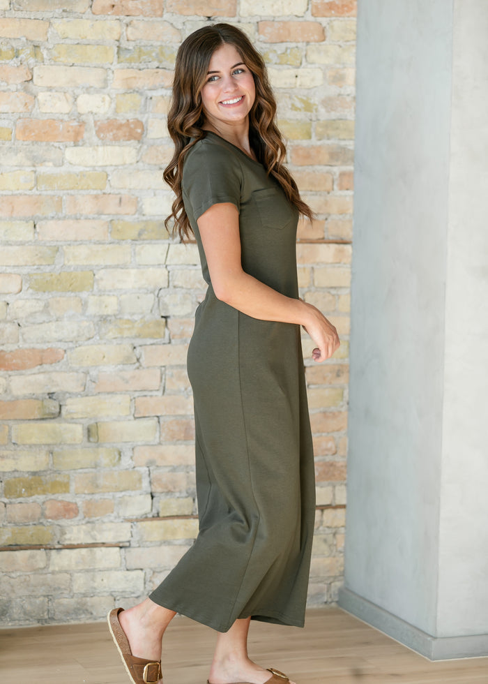 Jane Deep Olive T-Shirt Maxi Dress IC Dresses