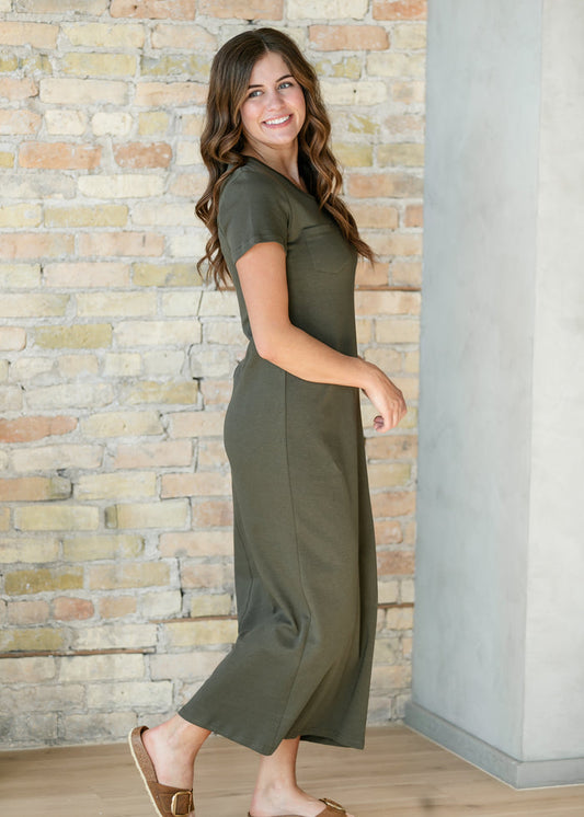 Jane Deep Olive T-Shirt Maxi Dress IC Dresses