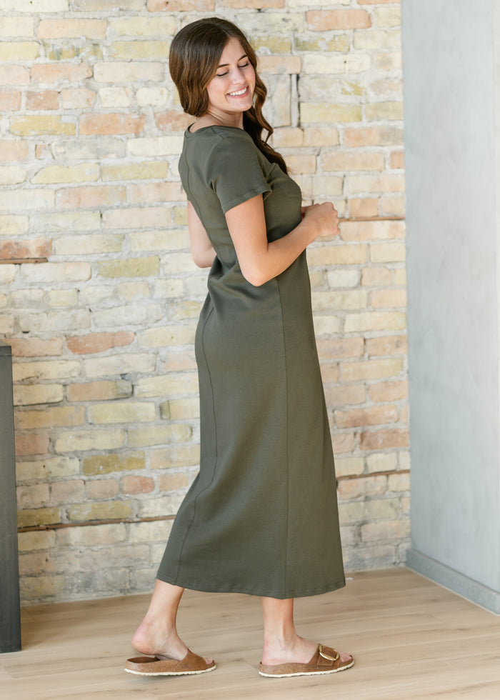 Jane Deep Olive T-Shirt Maxi Dress IC Dresses