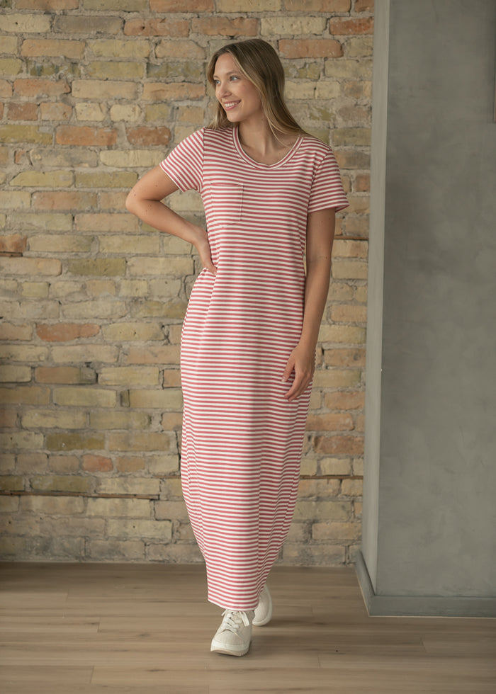 Jane Coral Stripe T-shirt Maxi Dress IC Dresses