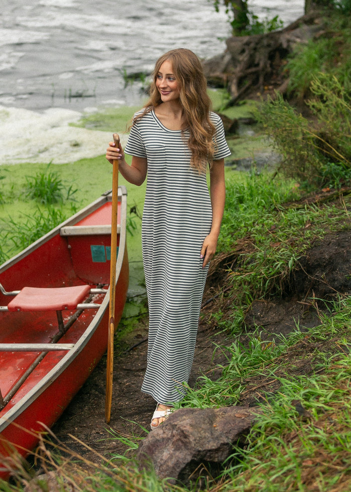 Jane Teal Stripe T-shirt Maxi Dress IC Dresses