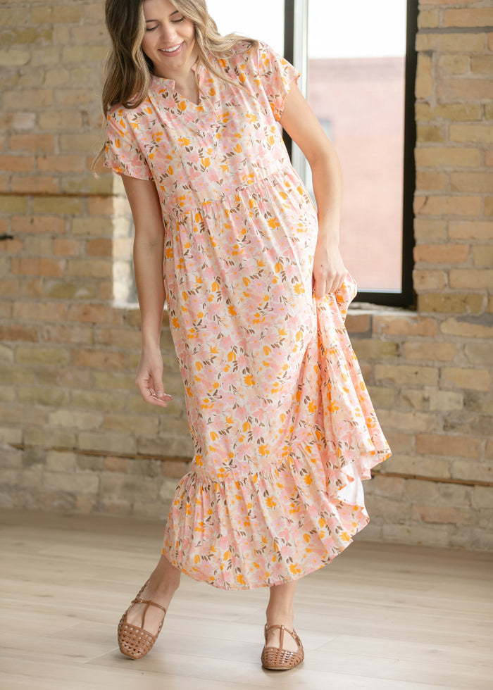 Jaydrien Floral Flutter Sleeve Midi Dress IC Dresses