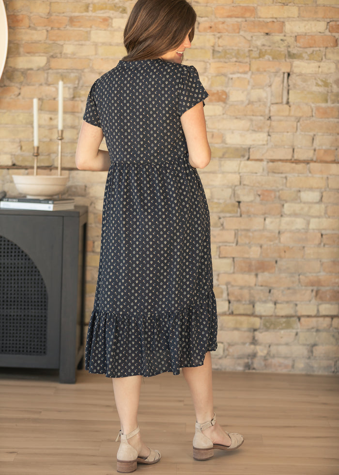Jaydrien Navy Short Sleeve Midi Dress IC Dresses
