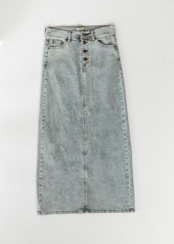 Jessa A-line Denim Maxi Skirt FF Skirts