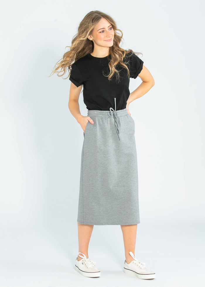 Jordan Gray Pinstripe Knit Midi Skirt IC Skirts