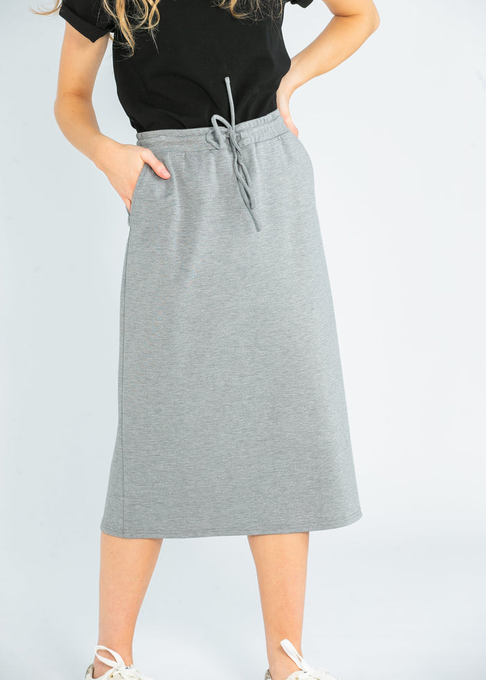 Jordan Gray Pinstripe Knit Midi Skirt IC Skirts