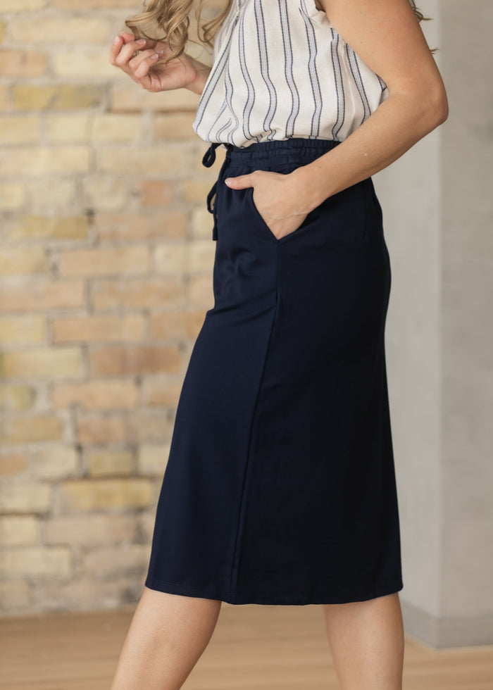 Jordan Navy Knit Midi Skirt IC Skirts