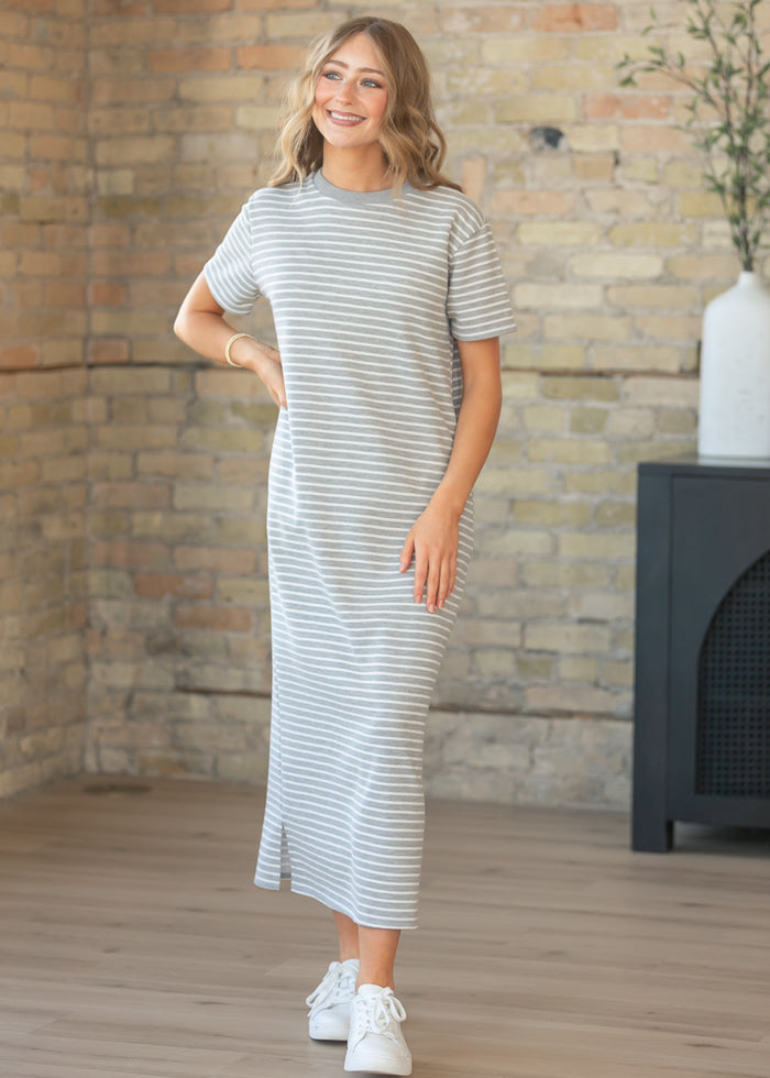 Kaci Gray Striped T-Shirt Dress IC Dresses