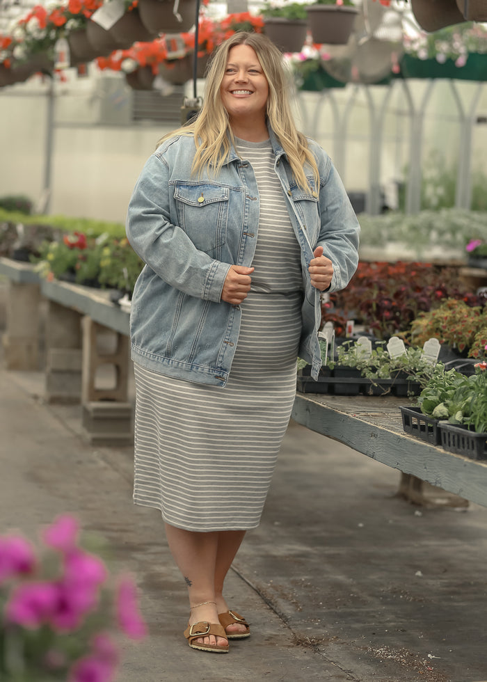 Kaci Gray Striped T-Shirt Dress IC Dresses