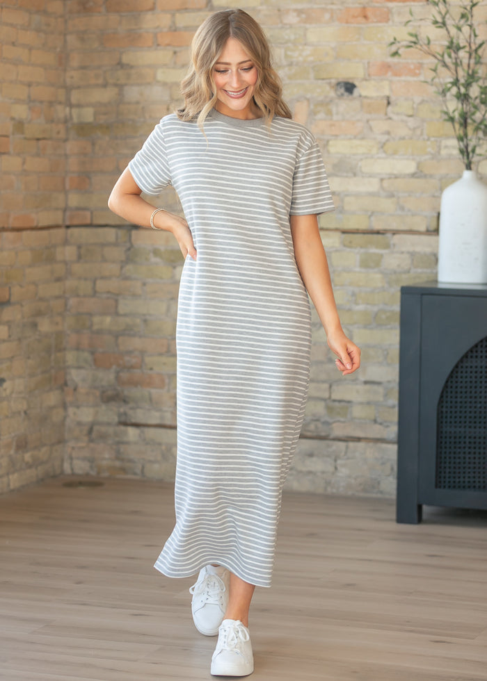 Kaci Gray Striped T-Shirt Dress IC Dresses