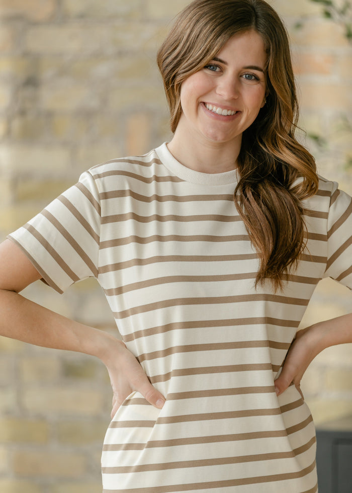 Kaci Taupe Striped T-Shirt Dress IC Dresses