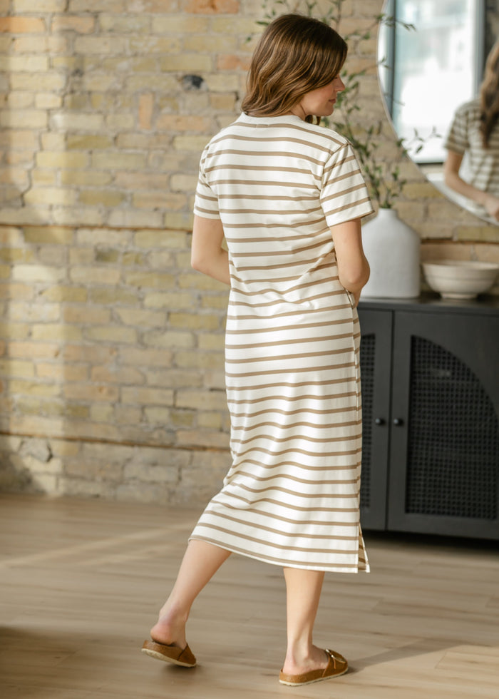 Kaci Taupe Striped T-Shirt Dress IC Dresses