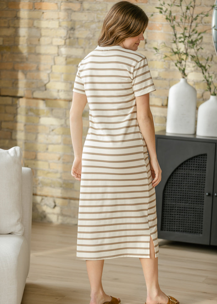 Kaci Taupe Striped T-Shirt Dress IC Dresses