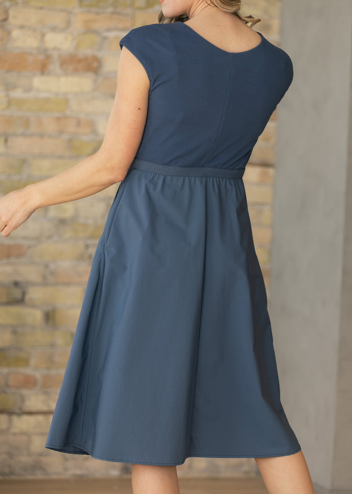 Kate Dusty Blue Cap Sleeve Midi Dress IC Dresses