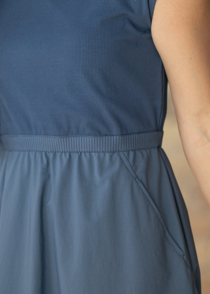 Kate Dusty Blue Cap Sleeve Midi Dress IC Dresses