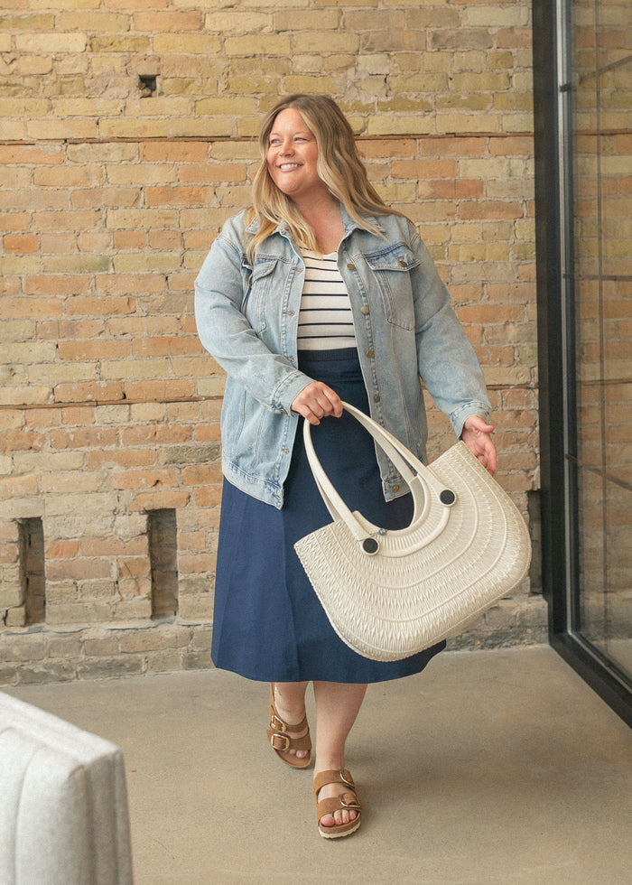 Kate Navy Stripe Cap Sleeve Midi Dress IC Dresses