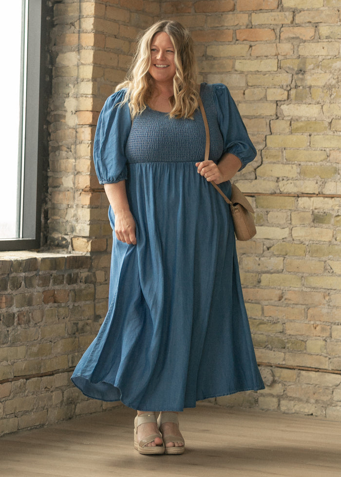 Kayleen Chambray Smocked Bodice Maxi Dress IC Dresses 1XL