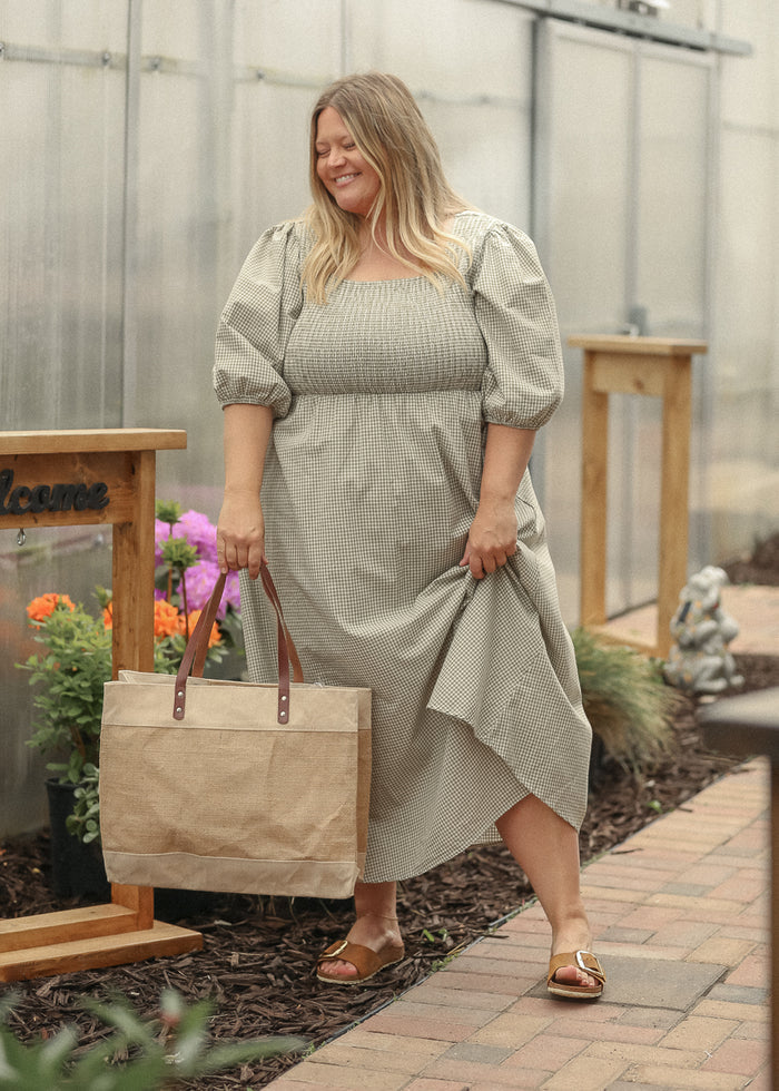 Kayleen Olive Gingham Smocked Bodice Maxi Dress IC Dresses 1XL