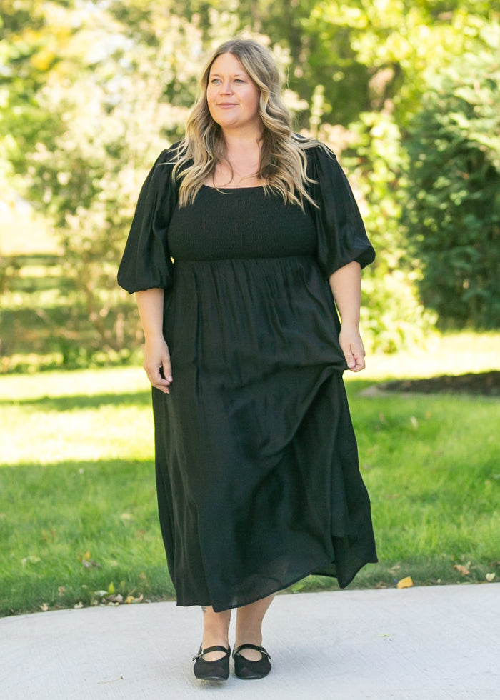 Kayleen Smocked Bodice Maxi Dress IC Dresses Black / 1XL