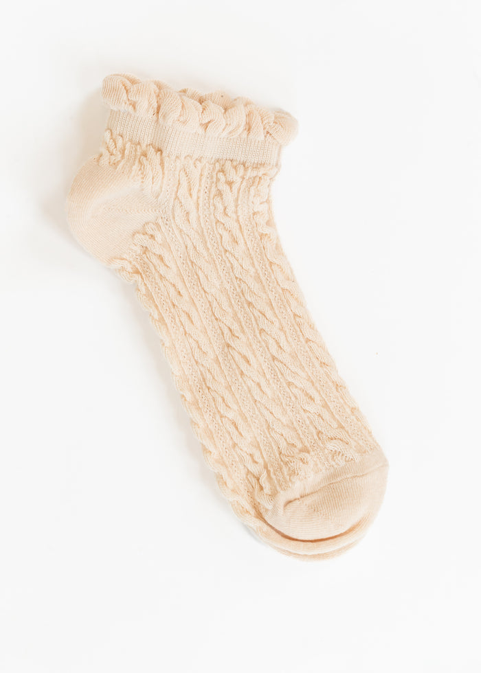 Khaki Retro Ruffle Ankle Socks Accessory