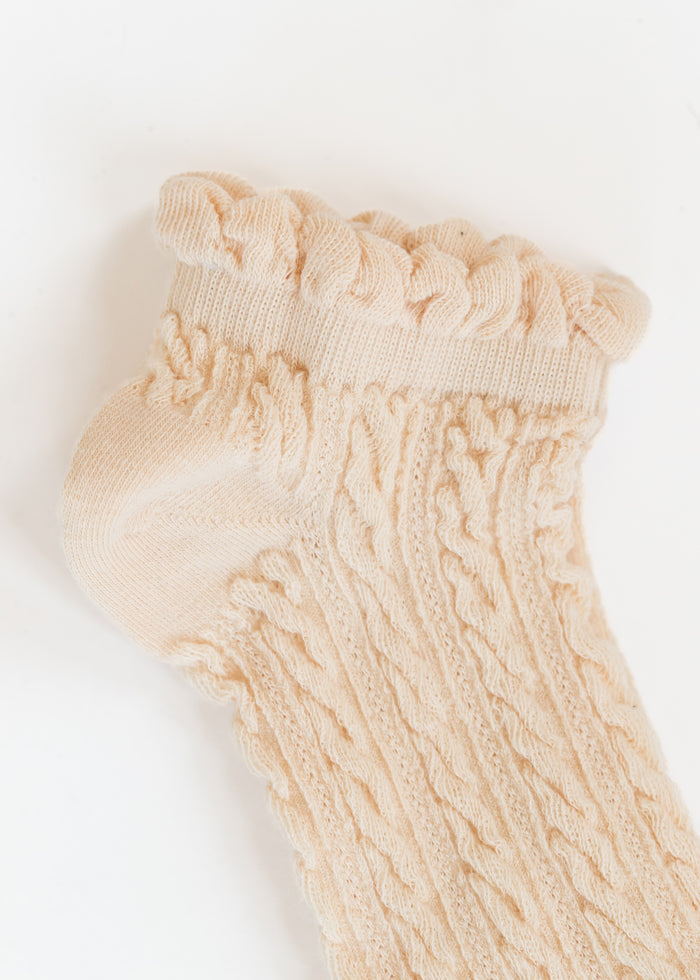 Khaki Retro Ruffle Ankle Socks Accessory