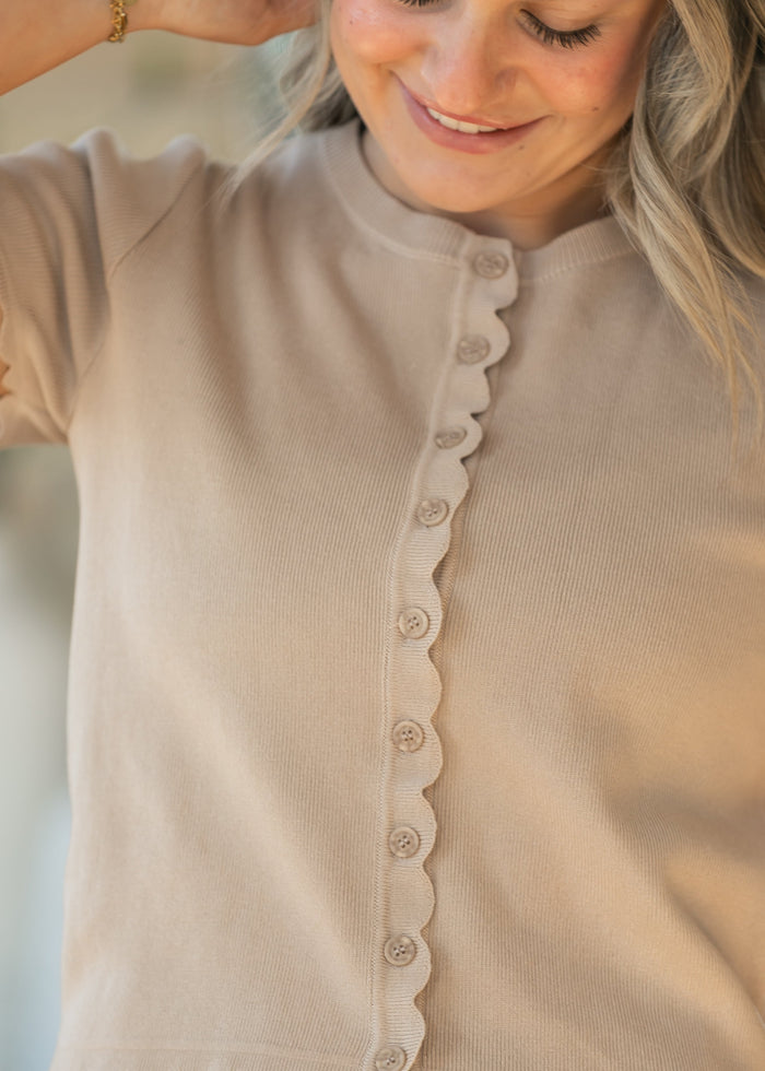 Khaki Scalloped Edge Knit Cardigan FF Layering Essentials