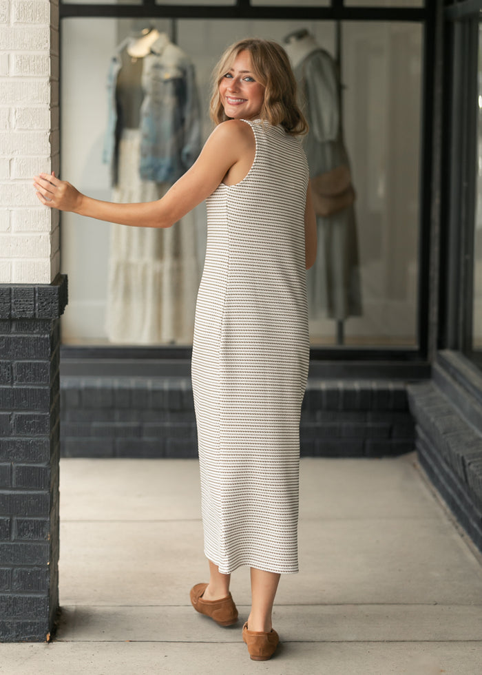 Kinzie Cream Striped Knit Midi Dress IC Dresses