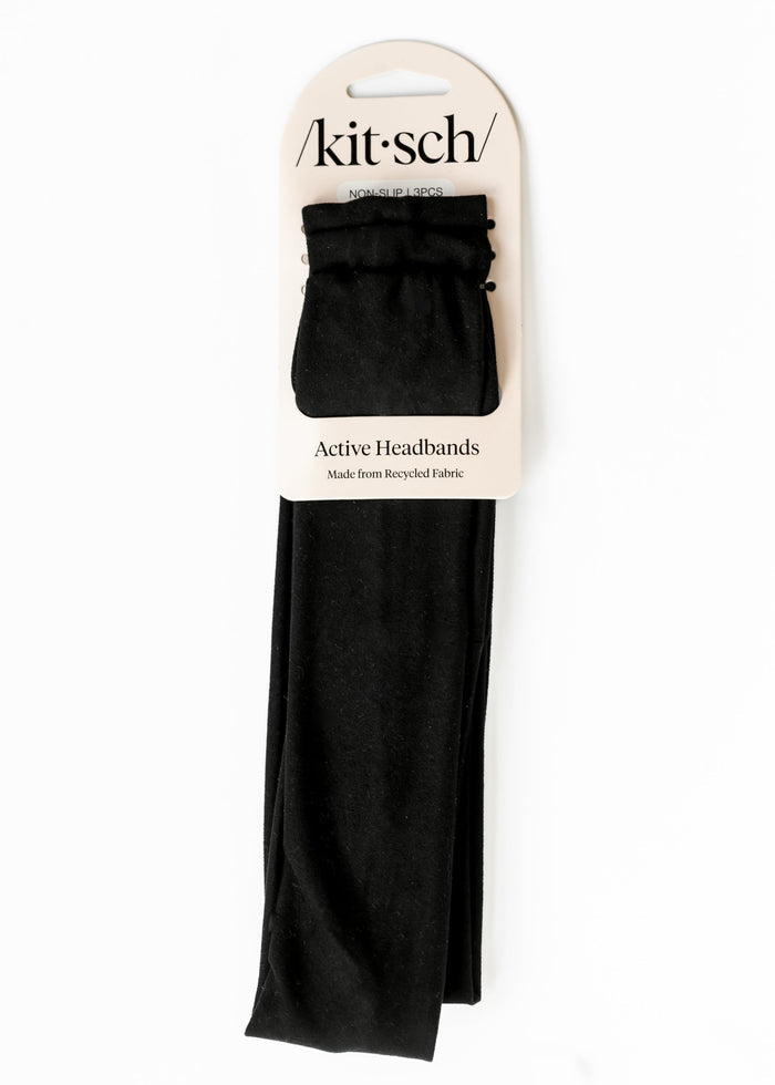 Kitsch™ Black Recycled Fabric Active Headbands 3pc Set FF Home + Lifestyle