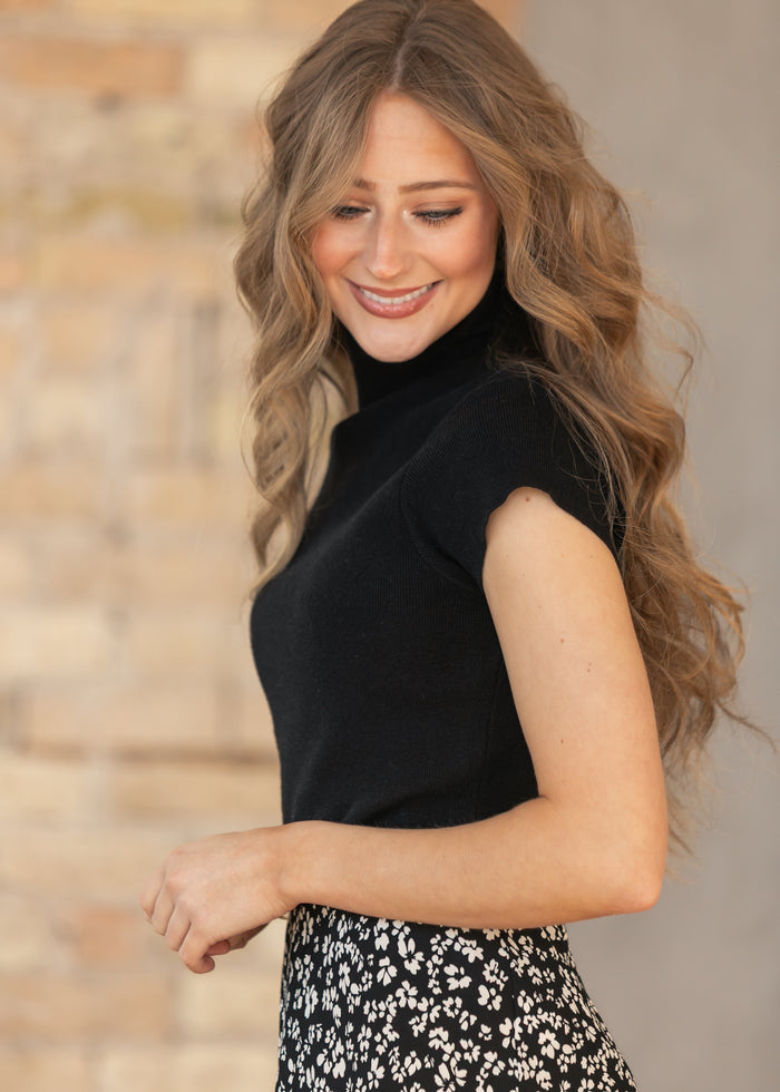 Knit Black Mock Neck Top FF Tops