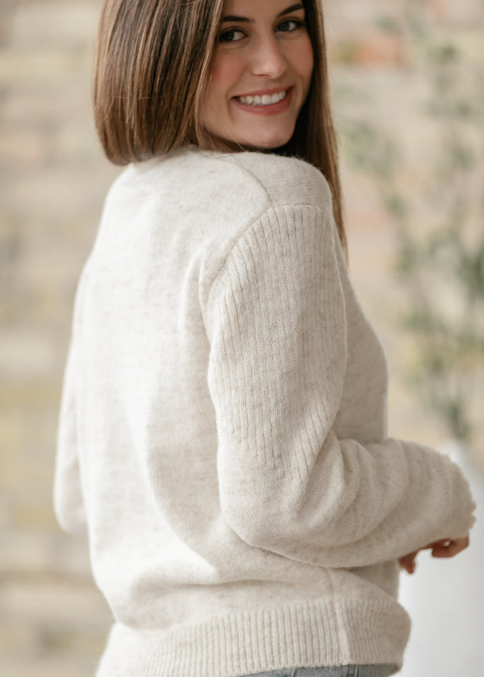 Knit Heathered Lace Trim Sweater FF Tops