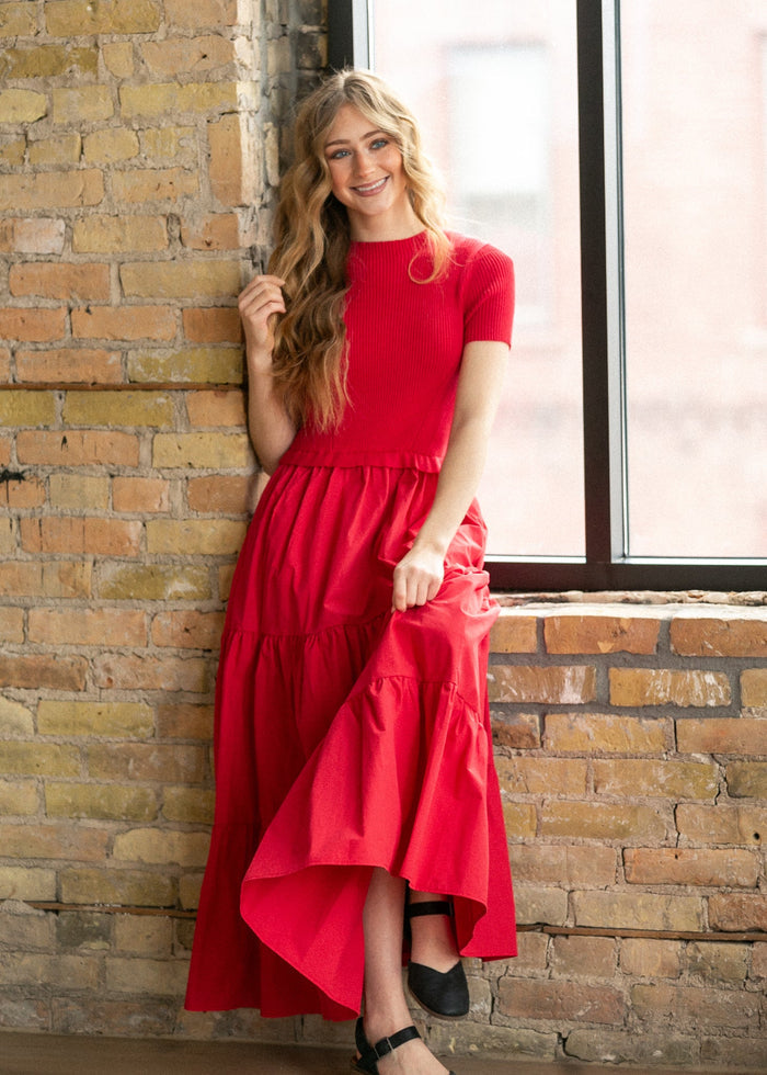 Knit Mix Mock Neck Maxi Dress FF Dresses