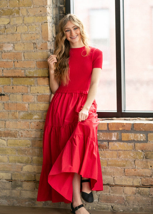 Knit Mix Mock Neck Maxi Dress FF Dresses