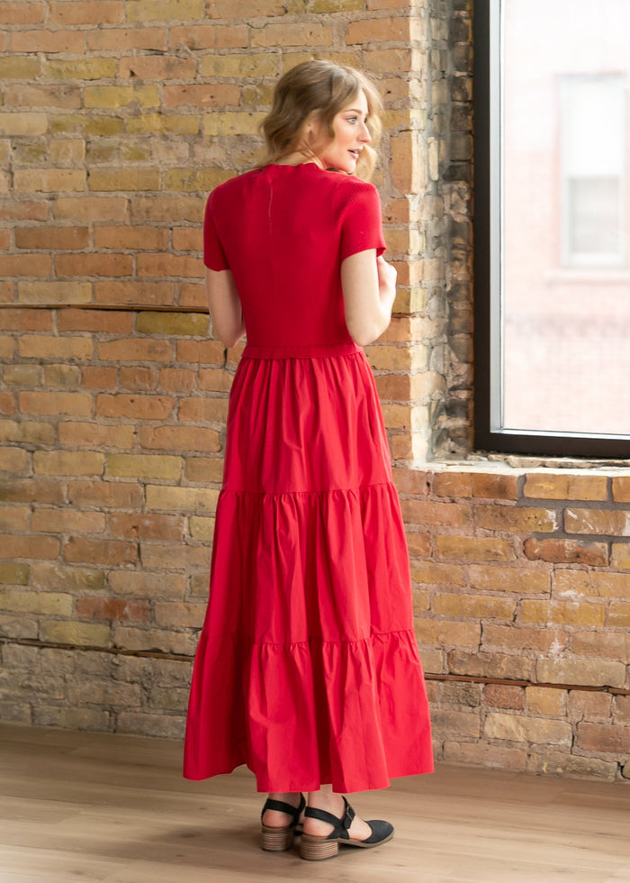 Knit Mix Mock Neck Maxi Dress FF Dresses