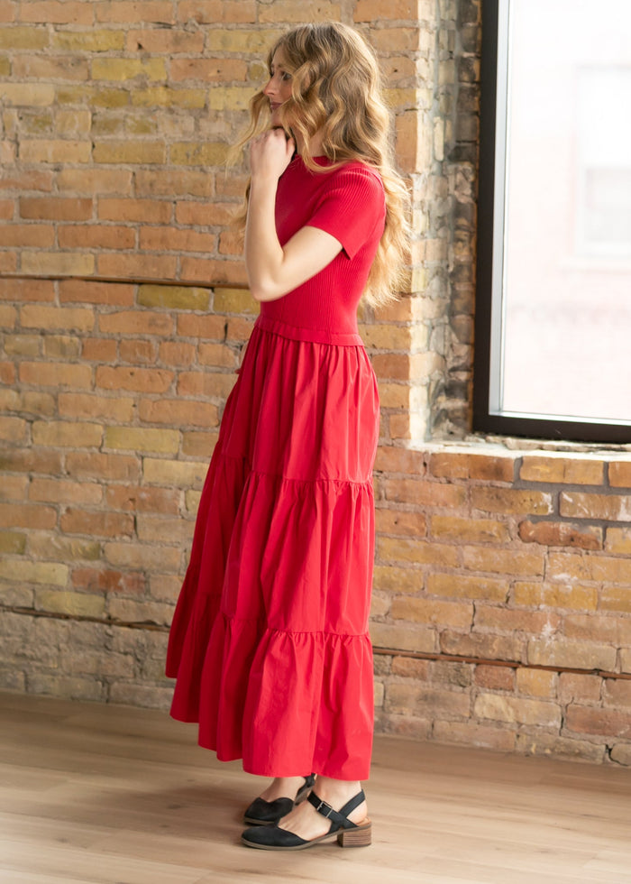 Knit Mix Mock Neck Maxi Dress FF Dresses